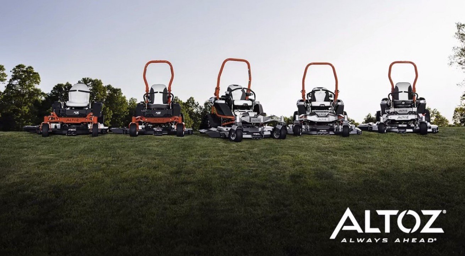 Lineup of Altoz zero-turn mowers with advanced cutting decks and ergonomic designs