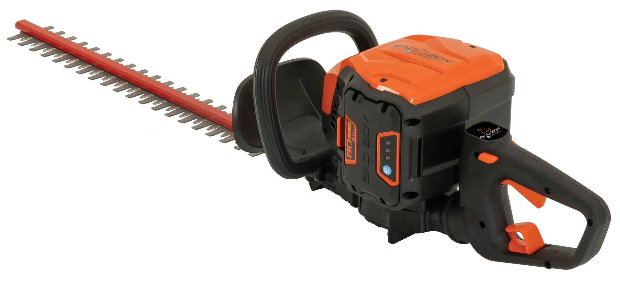 Bad Boy 80V Series hedge trimmer with dual-sided blades and ergonomic design