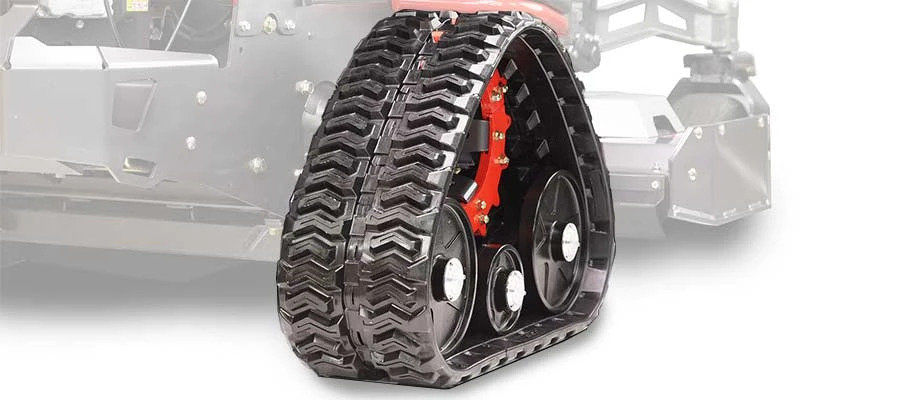 TRX 766 rubber track tire on an Altoz mower designed for tough terrains